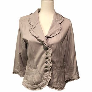 Light gray ruffled edge cotton blazer size Medium